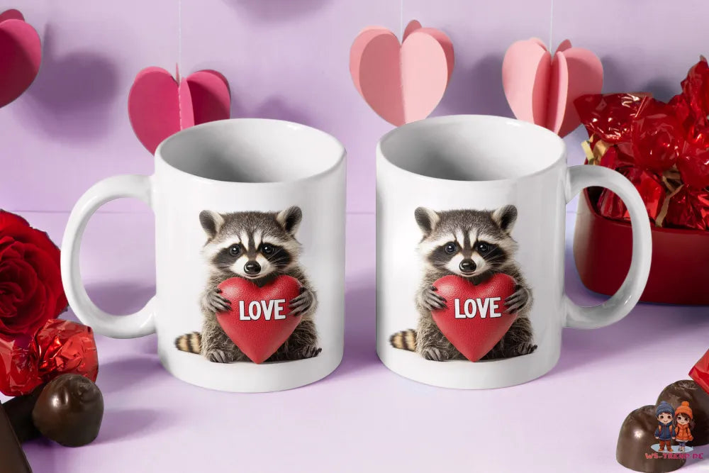 Liebe Love Waschbär Valentinstag Kaffeetasse Teetasse Tasse Geschenkidee 325 ml - WS-Trend.de