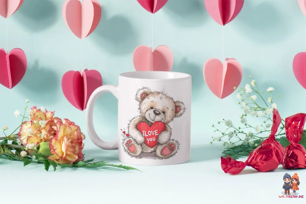 Teddybär I Love You Valentinstag Kaffeetasse Teetasse Tasse Geschenkidee 330 ml - WS-Trend.de