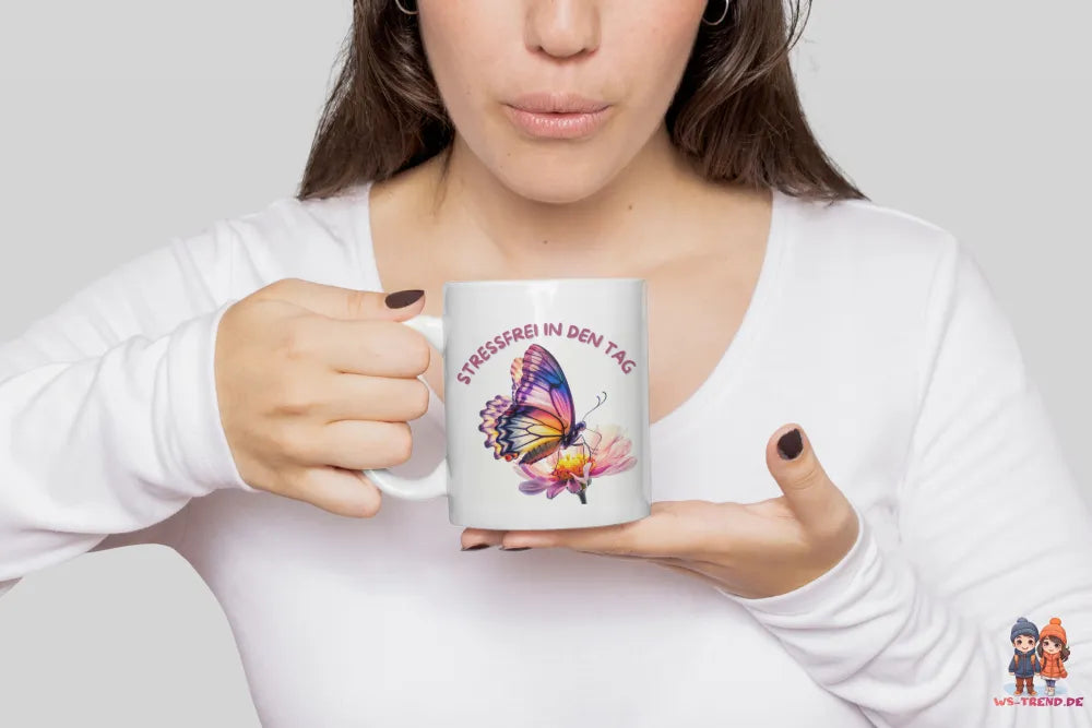 Stressfrei Schmetterling Butterfly Kaffeetasse Teetasse Tasse Geschenkidee WS Trend.de