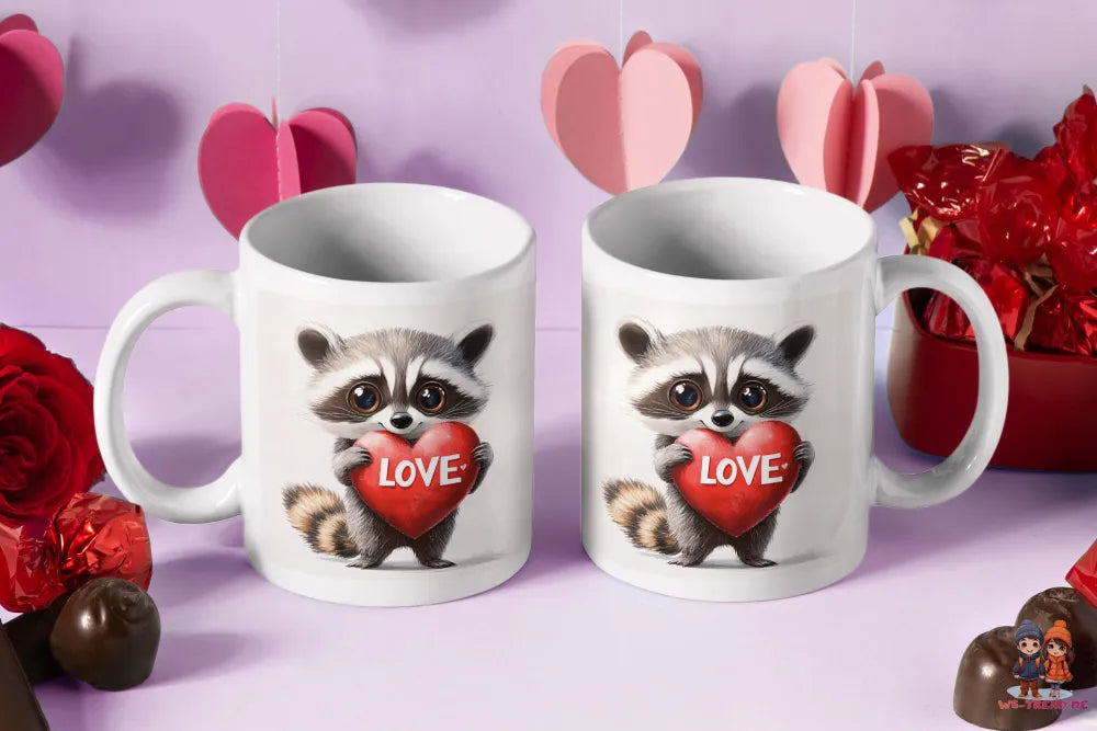 Liebe Love Waschbär Valentinstag Kaffeetasse Teetasse Tasse Geschenkidee 325 ml - WS-Trend.de