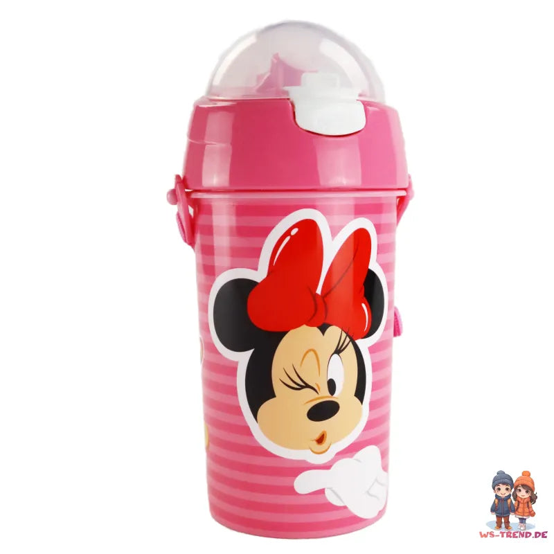 Disney Minnie Maus Trinkflasche Flasche mit Trinkhalm Gurt 500 ml - WS-Trend.de Wasserflasche