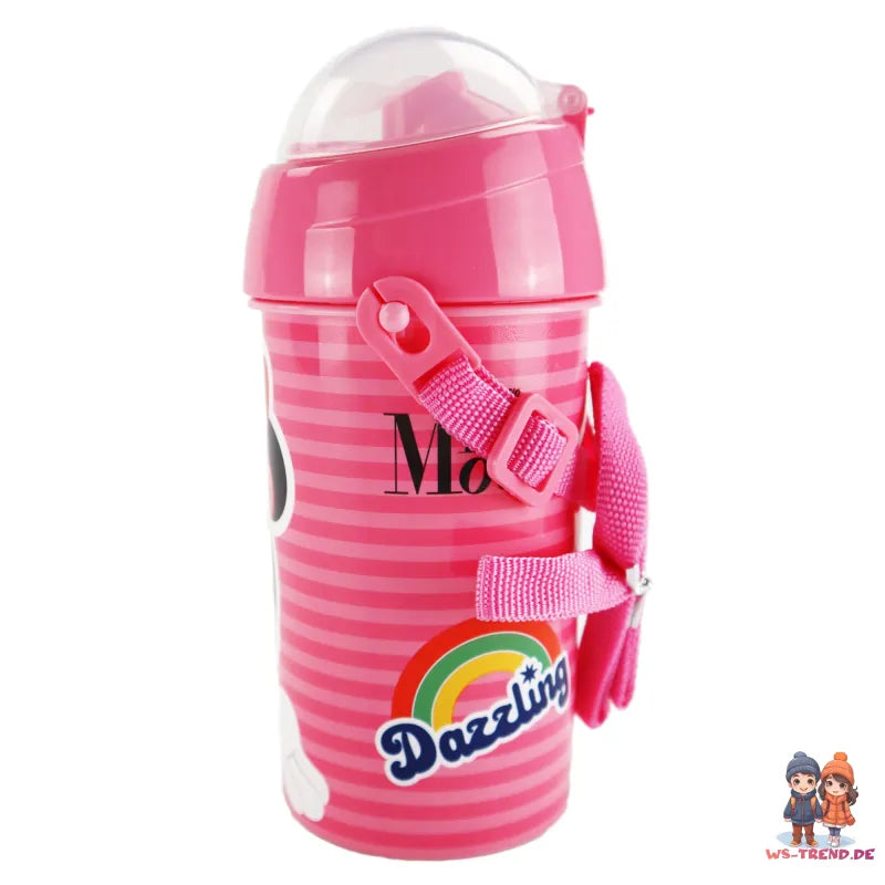 Disney Minnie Maus Trinkflasche Flasche mit Trinkhalm Gurt 500 ml - WS-Trend.de Wasserflasche