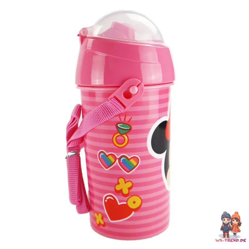 Disney Minnie Maus Trinkflasche Flasche mit Trinkhalm Gurt 500 ml - WS-Trend.de Wasserflasche