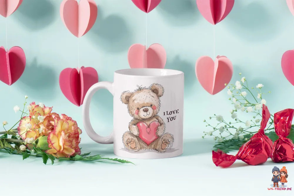 Teddybär I Love You Valentinstag Kaffeetasse Teetasse Tasse Geschenkidee 330 ml - WS-Trend.de