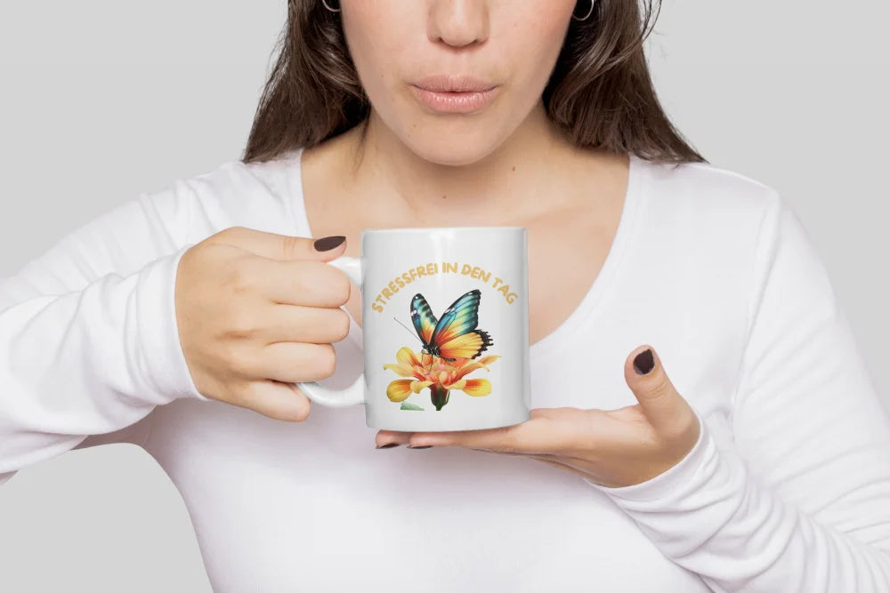 Stressfrei Schmetterling Butterfly Kaffeetasse Teetasse Tasse Geschenkidee - WS-Trend.de