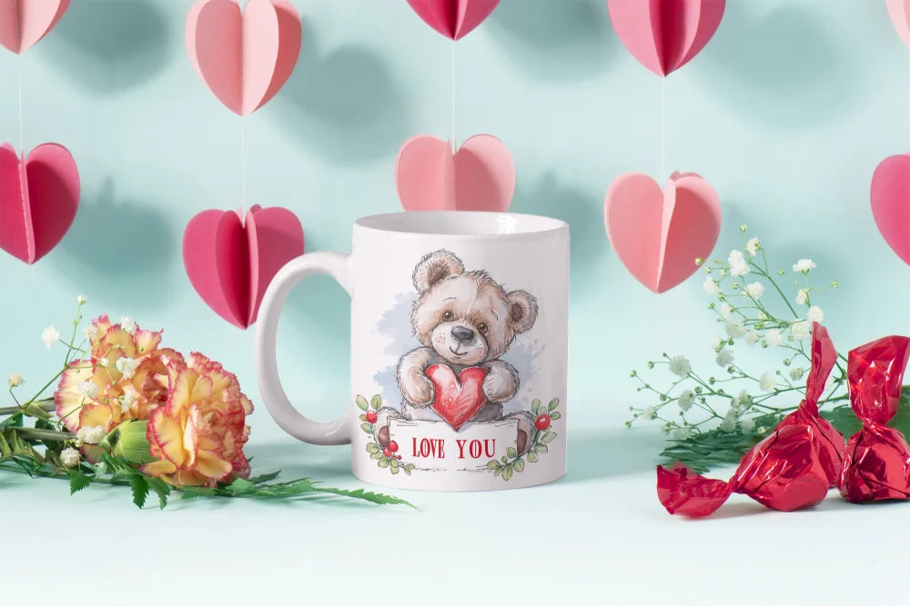 Teddybär I Love You Valentinstag Kaffeetasse Teetasse Tasse Geschenkidee 330 ml - WS-Trend.de