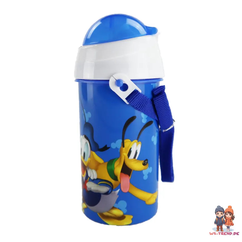 Disney Mickey Maus und Freunde Wasserflasche Flasche mit Trinkhalm Gurt 500 ml - WS-Trend.de