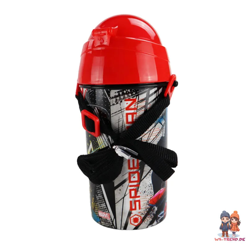 Marvel Spiderman Trinkflasche Flasche mit Trinkhalm Gurt 500 ml - WS-Trend.de Wasserflasche