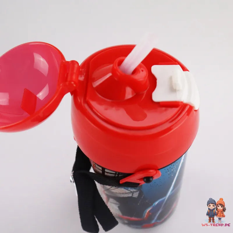 Marvel Spiderman Trinkflasche Flasche mit Trinkhalm Gurt 500 ml - WS-Trend.de Wasserflasche