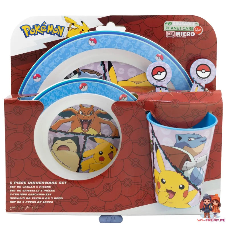 Pokemon Pikachu Kinder 5 teiliges Set Teller und Schüssel Becher Gabel Löffel - WS-Trend.de
