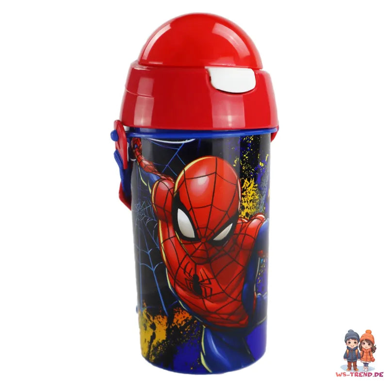 Marvel Spiderman Trinkflasche Flasche mit Trinkhalm Gurt 500 ml - WS-Trend.de Wasserflasche