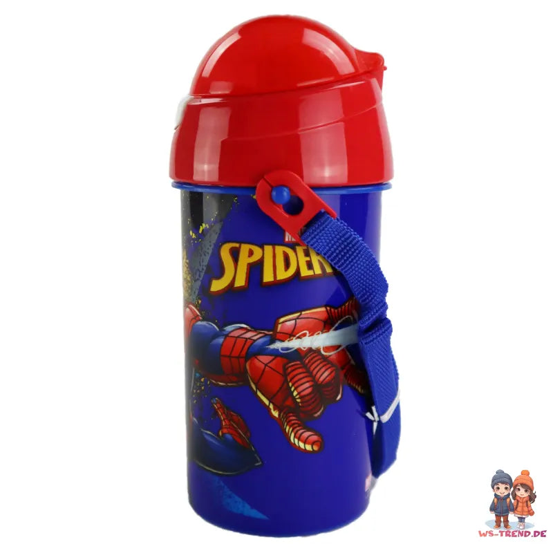 Marvel Spiderman Trinkflasche Flasche mit Trinkhalm Gurt 500 ml - WS-Trend.de Wasserflasche