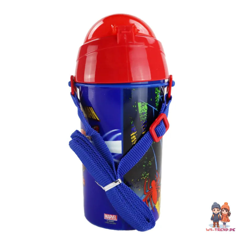 Marvel Spiderman Trinkflasche Flasche mit Trinkhalm Gurt 500 ml - WS-Trend.de Wasserflasche
