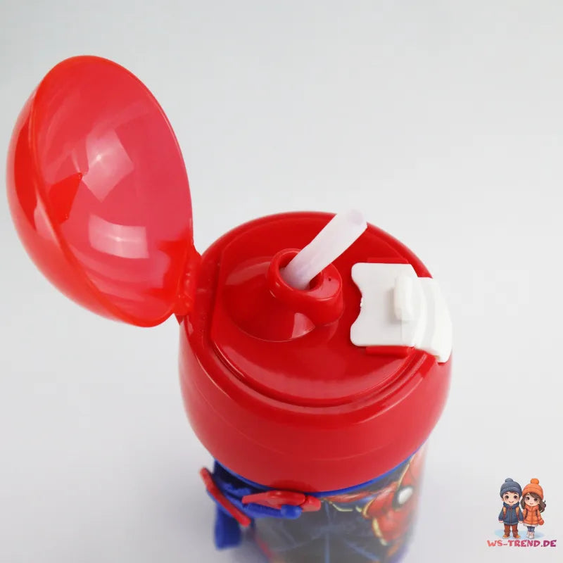 Marvel Spiderman Trinkflasche Flasche mit Trinkhalm Gurt 500 ml - WS-Trend.de Wasserflasche