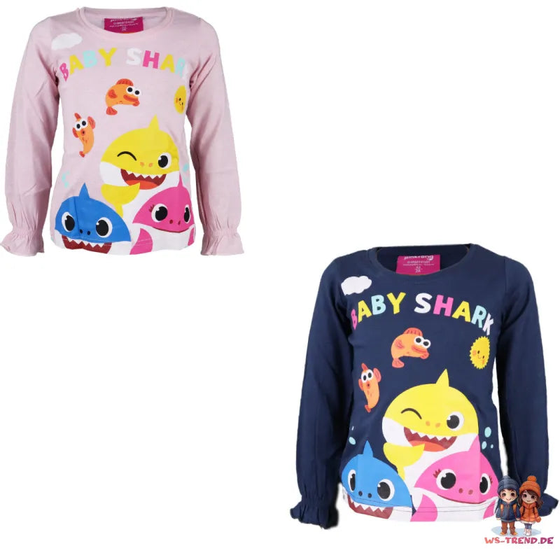 Baby Shark Hai Kinder Langarmshirt - WS-Trend.de Jungen langarm Shirt 92-116 100% Baumwolle