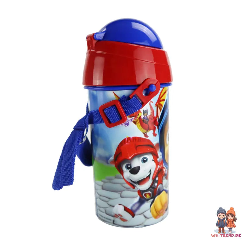 Paw Patrol Kinder Wasserflasche Flasche mit Trinkhalm Gurt 500 ml WS Trend.de Chase Rubble