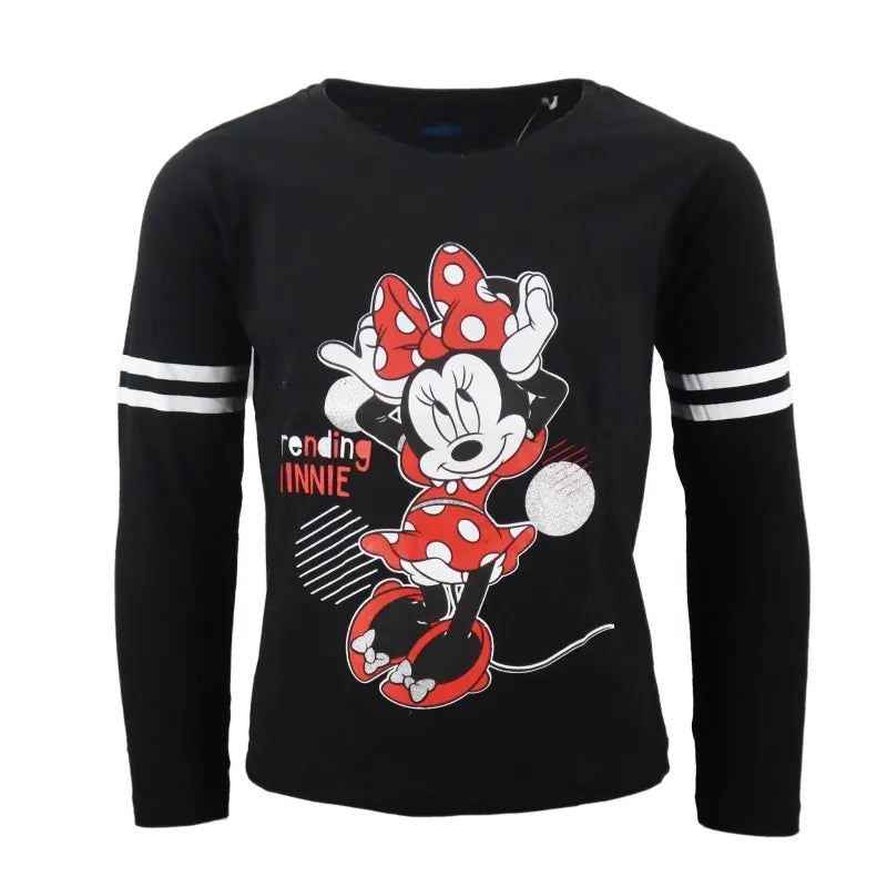 Disney Minnie Maus Kinder langarm T-Shirt - WS-Trend.de Shirt Mädchen 104 - 134 Baumwolle Rot Schwarz