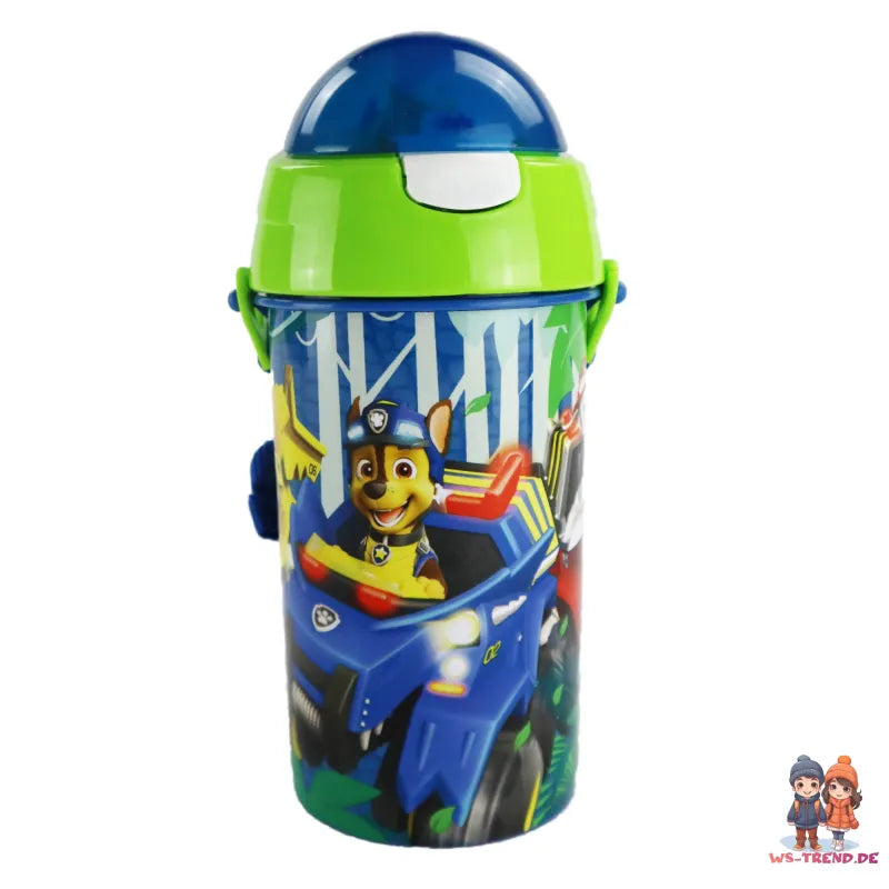 Paw Patrol Kinder Wasserflasche Flasche mit Trinkhalm Gurt 500 ml - WS-Trend.de Chase Rubble