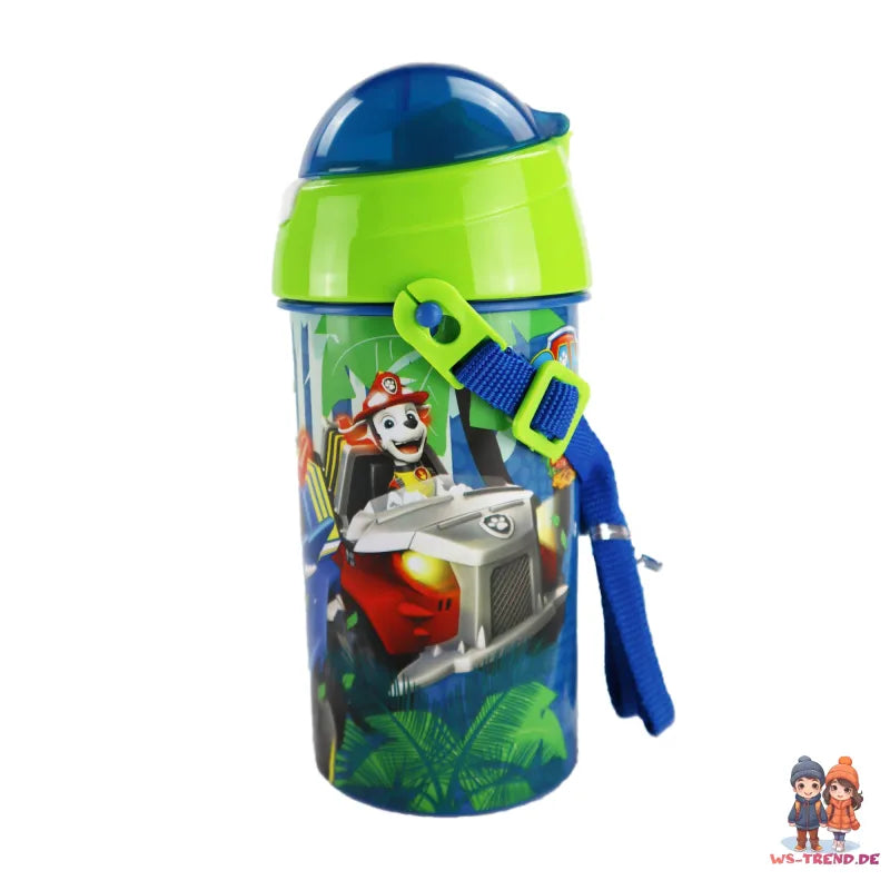 Paw Patrol Kinder Wasserflasche Flasche mit Trinkhalm Gurt 500 ml - WS-Trend.de Chase Rubble