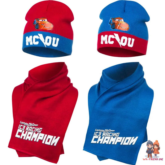Disney Cars Lightning McQueen Kinder Wintermütze plus Schal - WS-Trend.de Gr. 52 54 Blau Rot