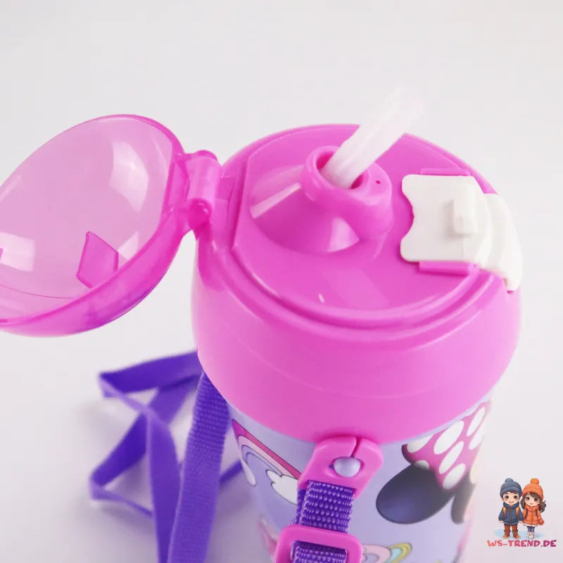 Disney Minnie Maus Trinkflasche Flasche mit Trinkhalm Gurt 500 ml - WS-Trend.de Wasserflasche