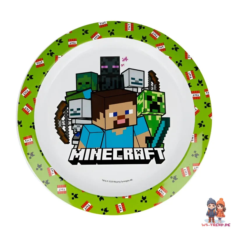 Minecraft Creeper Kinder Geschirr Set Teller Schüssel Becher - WS-Trend.de Geschirr-Set 3 teilig Alex Steve