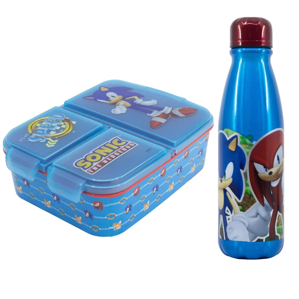 Sonic the Hedgehog 2 tlg. Lunch Set Brotdose mit 3 Kammern XL Alu-Trinkflasche 600 ml - WS-Trend.de