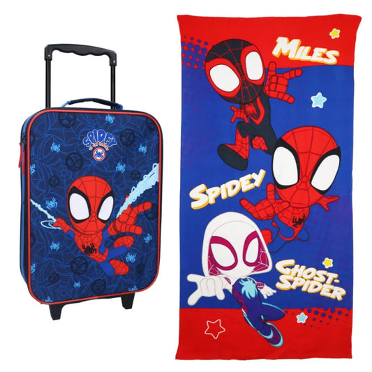 Spiderman Spidey Kinder 2tlg Set Trolley Kinderkoffer Koffer Strandtuch 70x140 - WS-Trend.de