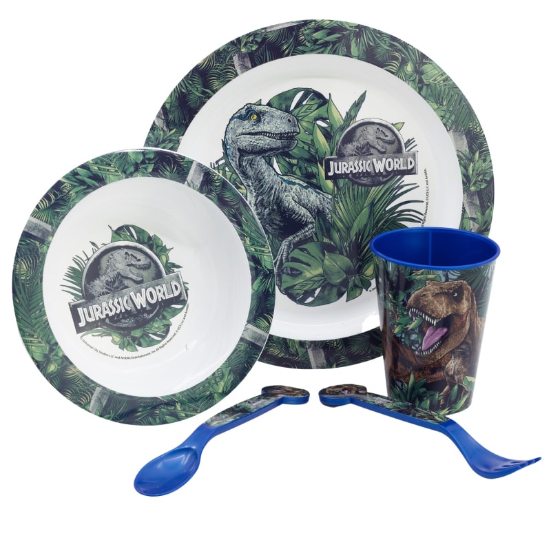 Jurassic World Blue 5 teiliges Geschirr Set Teller Schale Becher Besteck - WS-Trend.de