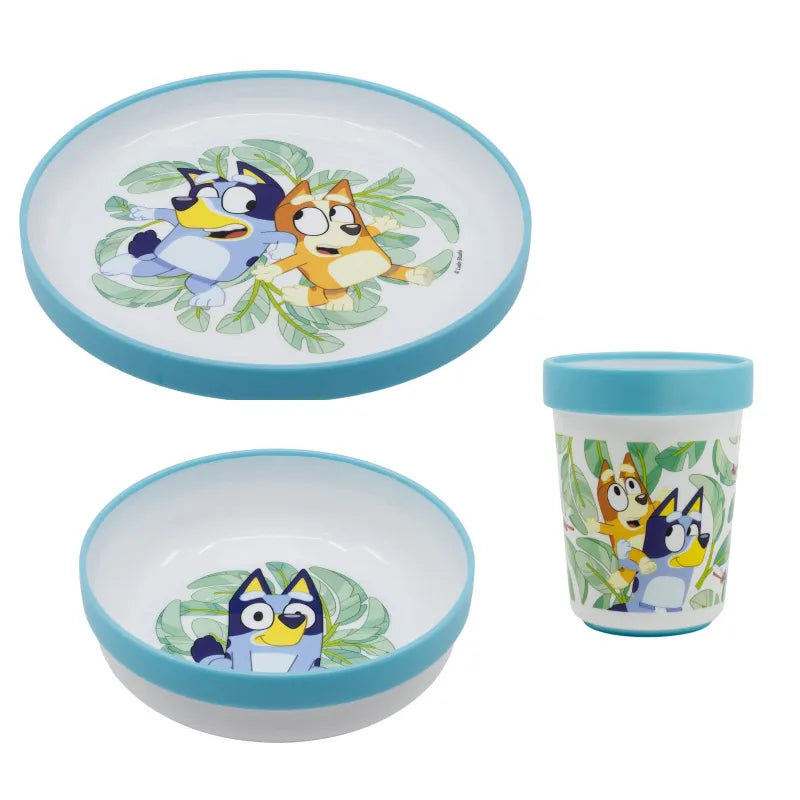 Bluey und Bingo Kinder Geschirr-Set 3 teilig Becher Teller Schüssel antirutsch - WS-Trend.de