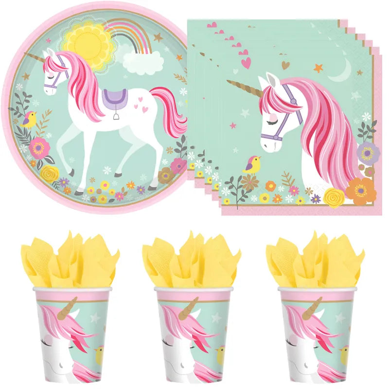 Einhorn Unicorn Kinder Geburtstag Deko Set 32 tlg. Geschirr Partyset - WS-Trend.de