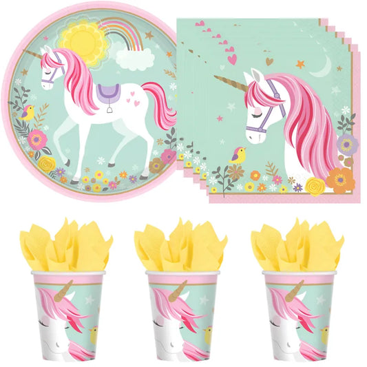 Einhorn Unicorn Kinder Geburtstag Deko Set 32 tlg. Geschirr Partyset - WS-Trend.de