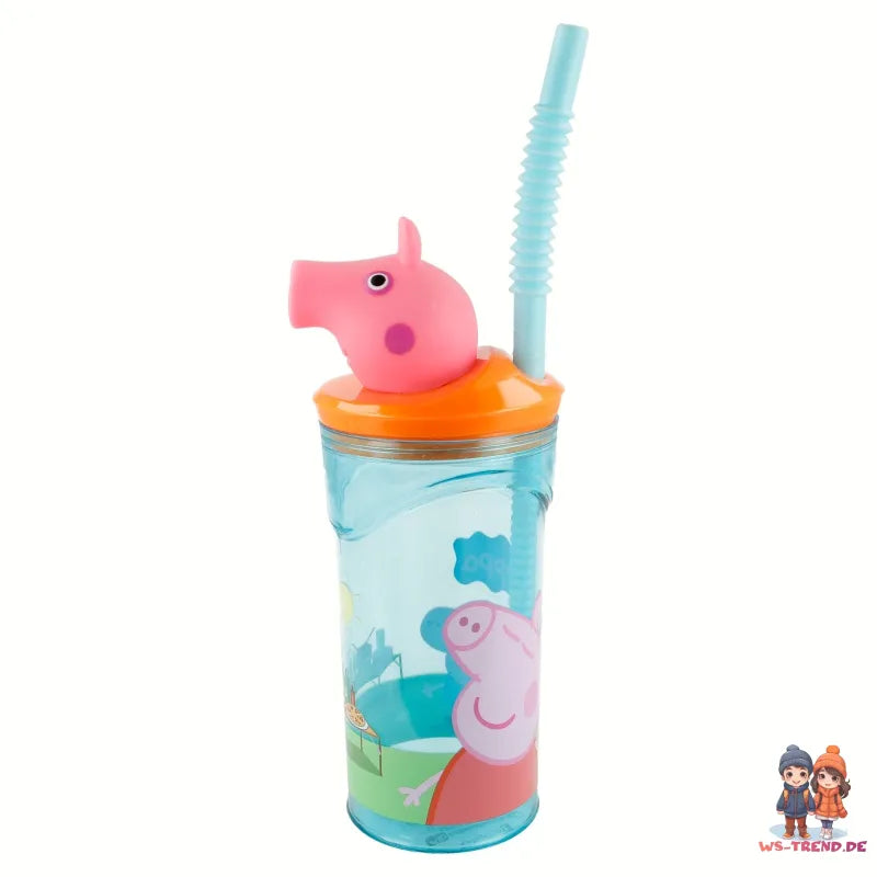 Peppa Pig Wutz 3D Deckel Kinder Trinkbecher Becher integriertem Halm 360ml WS Trend.de