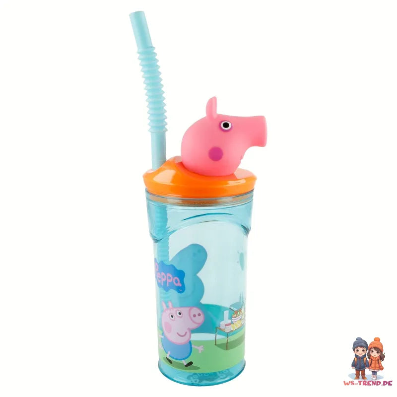 Peppa Pig Wutz 3D Deckel Kinder Trinkbecher Becher integriertem Halm 360ml WS Trend.de