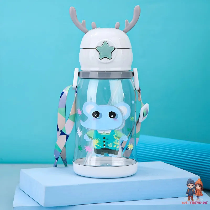 Elefant 3D Deckel Kinder Wasserflasche Trinkflasche Flasche Gurt Halm 600 ml - WS-Trend.de