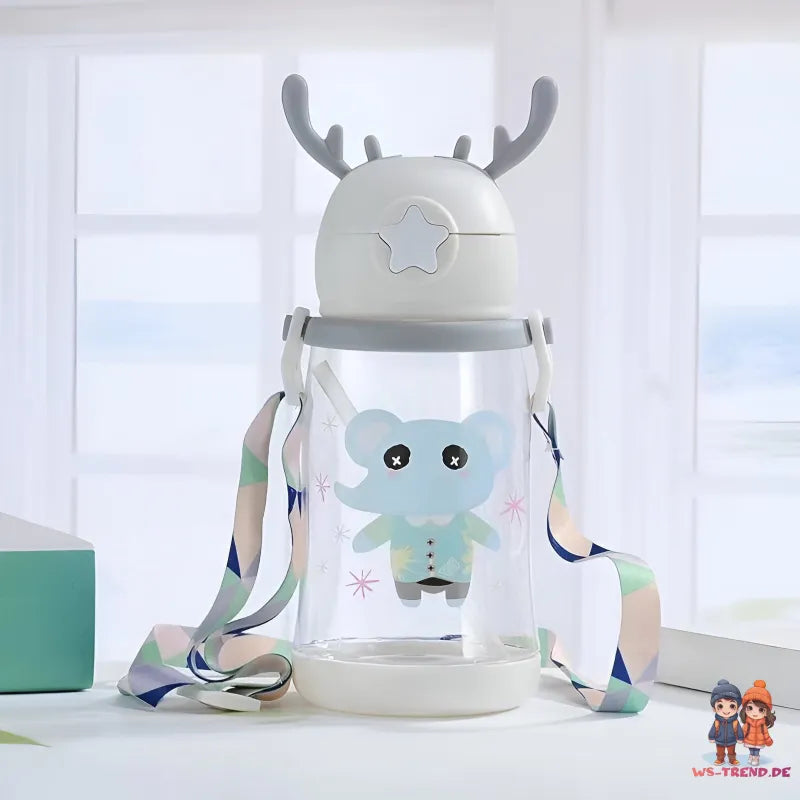 Elefant 3D Deckel Kinder Wasserflasche Trinkflasche Flasche Gurt Halm 600 ml - WS-Trend.de