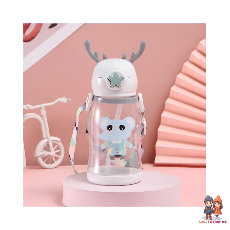 Elefant 3D Deckel Kinder Wasserflasche Trinkflasche Flasche Gurt Halm 600 ml - WS-Trend.de