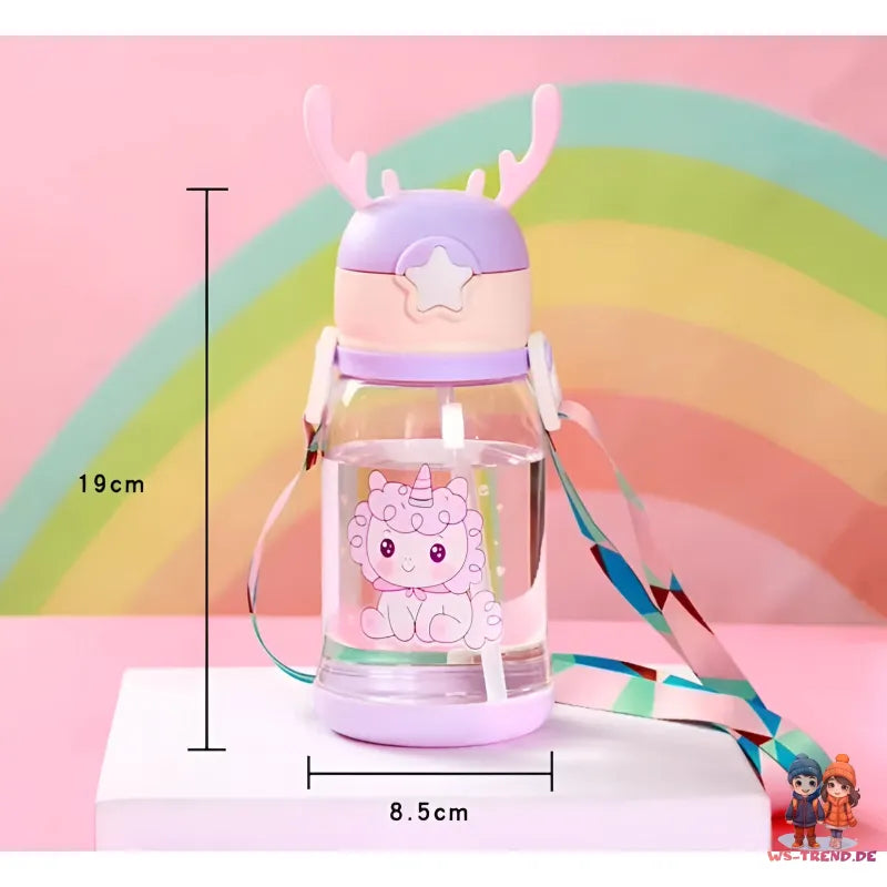 Einhorn 3D Deckel Kinder Wasserflasche Trinkflasche Flasche Gurt Halm 600 ml WS Trend.de