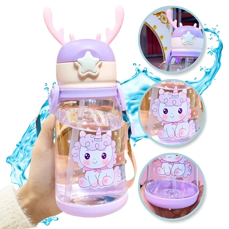 Einhorn 3D Deckel Kinder Wasserflasche Trinkflasche Flasche Gurt Halm 600 ml WS Trend.de