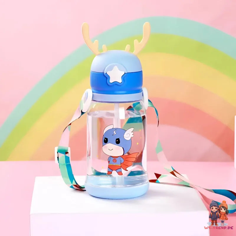 Superheld 3D Deckel Kinder Wasserflasche Trinkflasche Flasche Gurt Halm 600 ml - WS-Trend.de