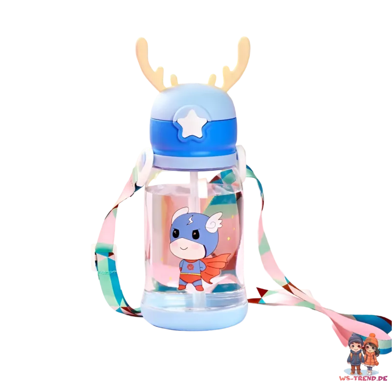 Superheld 3D Deckel Kinder Wasserflasche Trinkflasche Flasche Gurt Halm 600 ml - WS-Trend.de