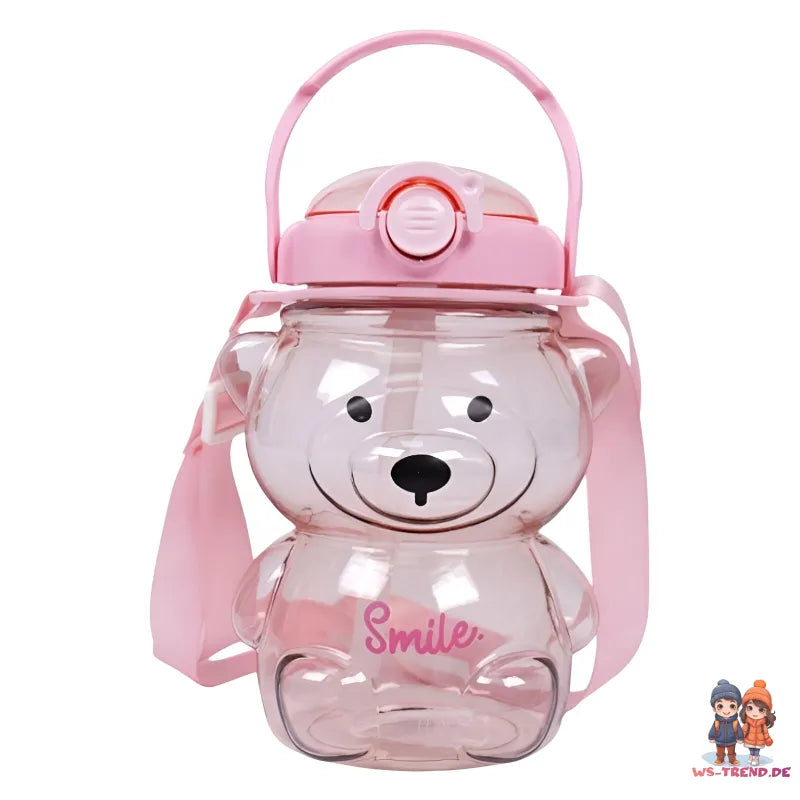 Teddybär 3D XL Wasserflasche Trinkflasche Flasche Gurt Halm 1000 ml - WS-Trend.de