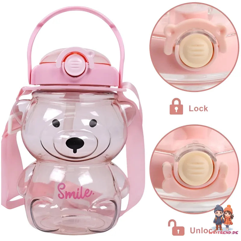 Teddybär 3D XL Wasserflasche Trinkflasche Flasche Gurt Halm 1000 ml - WS-Trend.de