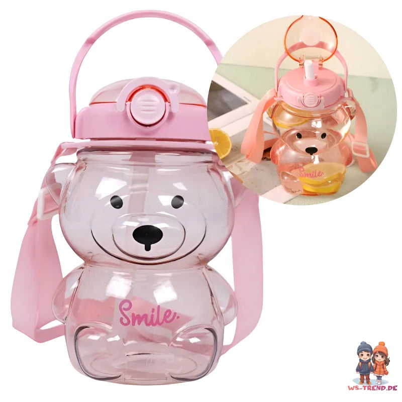 Teddybär 3D XL Wasserflasche Trinkflasche Flasche Gurt Halm 1000 ml - WS-Trend.de