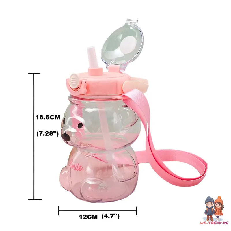 Teddybär 3D XL Wasserflasche Trinkflasche Flasche Gurt Halm 1000 ml - WS-Trend.de