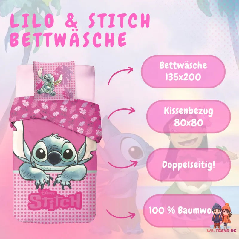 Disney Lilo und Stitch Kinder Bettwäsche 2tlg. Set 135x200 80x80 100% Baumwolle - WS-Trend.de
