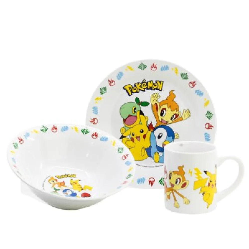 Pokemon Pikachu Kinder 3 teiliges Geschirr Set Keramik Teller Schüssel Tasse - WS-Trend.de