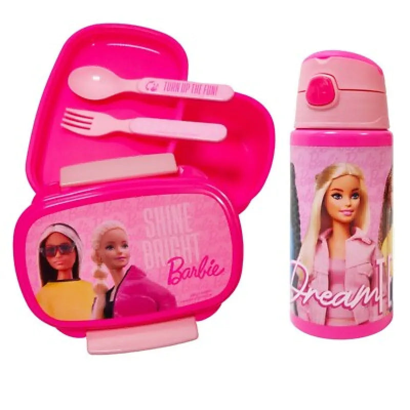 Barbie and Friends 4 tlg Kinder Set Brotdose Aluminium Trinkflasche Besteck - WS-Trend.de
