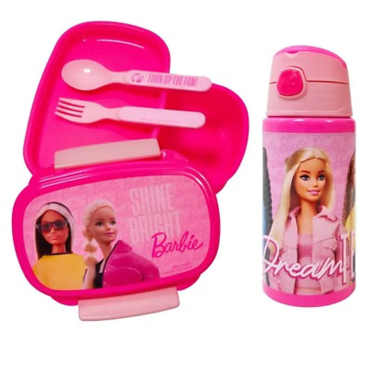 Barbie and Friends 4 tlg Kinder Set Brotdose Aluminium Trinkflasche Besteck - WS-Trend.de