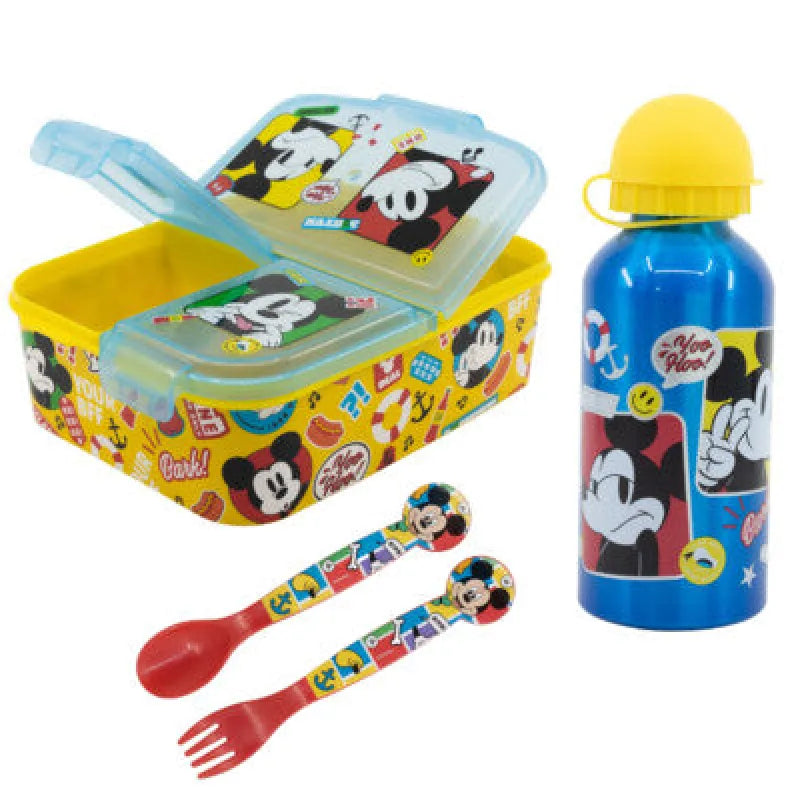Disney Mickey Maus 4 tlg Kinder Lunch Set Brotdose Alu-Trinkflasche Besteck - WS-Trend.de